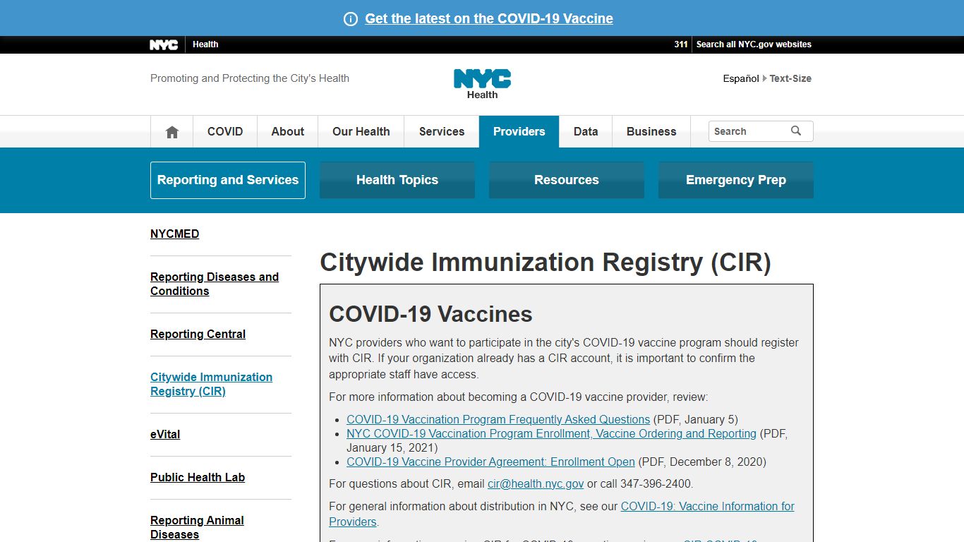 Citywide Immunization Registry (CIR) - NYC Health - New York City